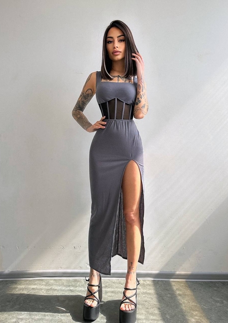 Сукня-міді  з елементами корсету   | PUSHKA SHOP