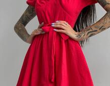 Муслиновое платье мини с корсетной вставкой на талии с косточками  Муслиновое платье мини с корсетной вставкой на талии с косточками  | PUSHKA SHOP