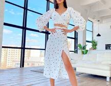 Костюм в горошек с завязками на талии  | PUSHKA SHOP