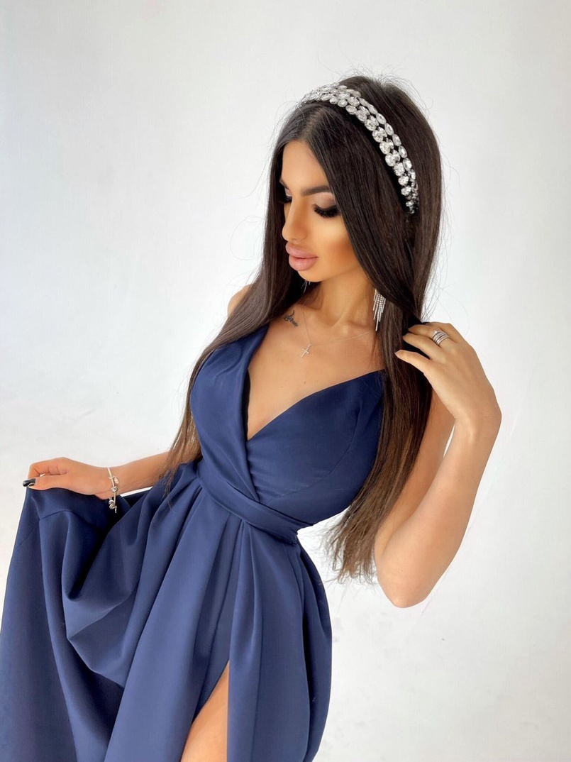 Платье макси с разрезом на юбке и запахом на груди   | PUSHKA SHOP