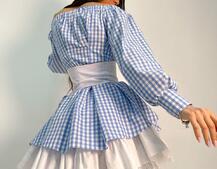 Хлопковое платье в клетку с подъюбником  и корсетом из эко-кожи | PUSHKA SHOP