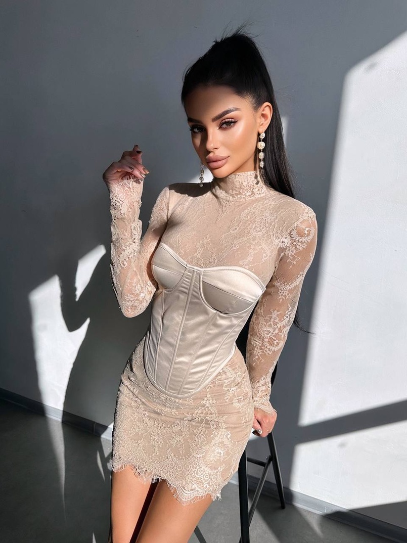 Комплект: мереживна сукня міні + корсет  | PUSHKA SHOP