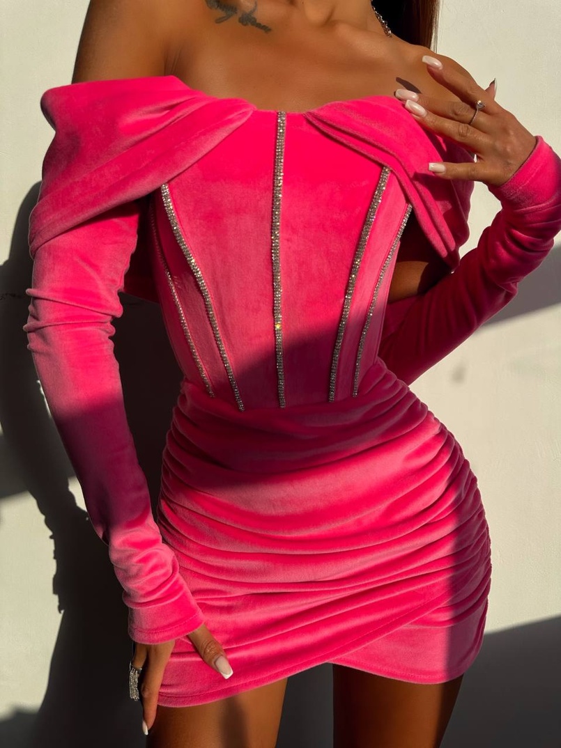 Оксамитова корсетна сукня міні, декорована стразами     Ручна робота  | PUSHKA SHOP