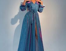 Блестящее платье макси с разрезом  | PUSHKA SHOP