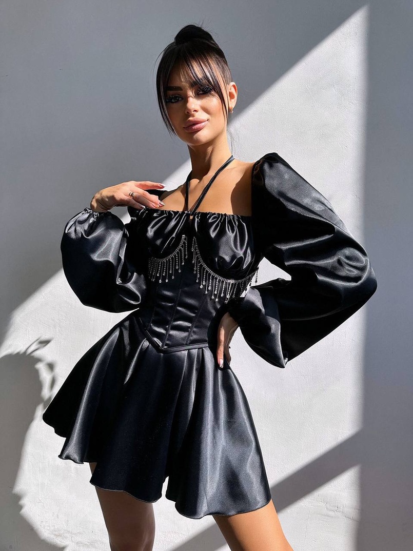 Сукня з корсетом, декорованим бахромою зі страз Ручна робота  | PUSHKA SHOP