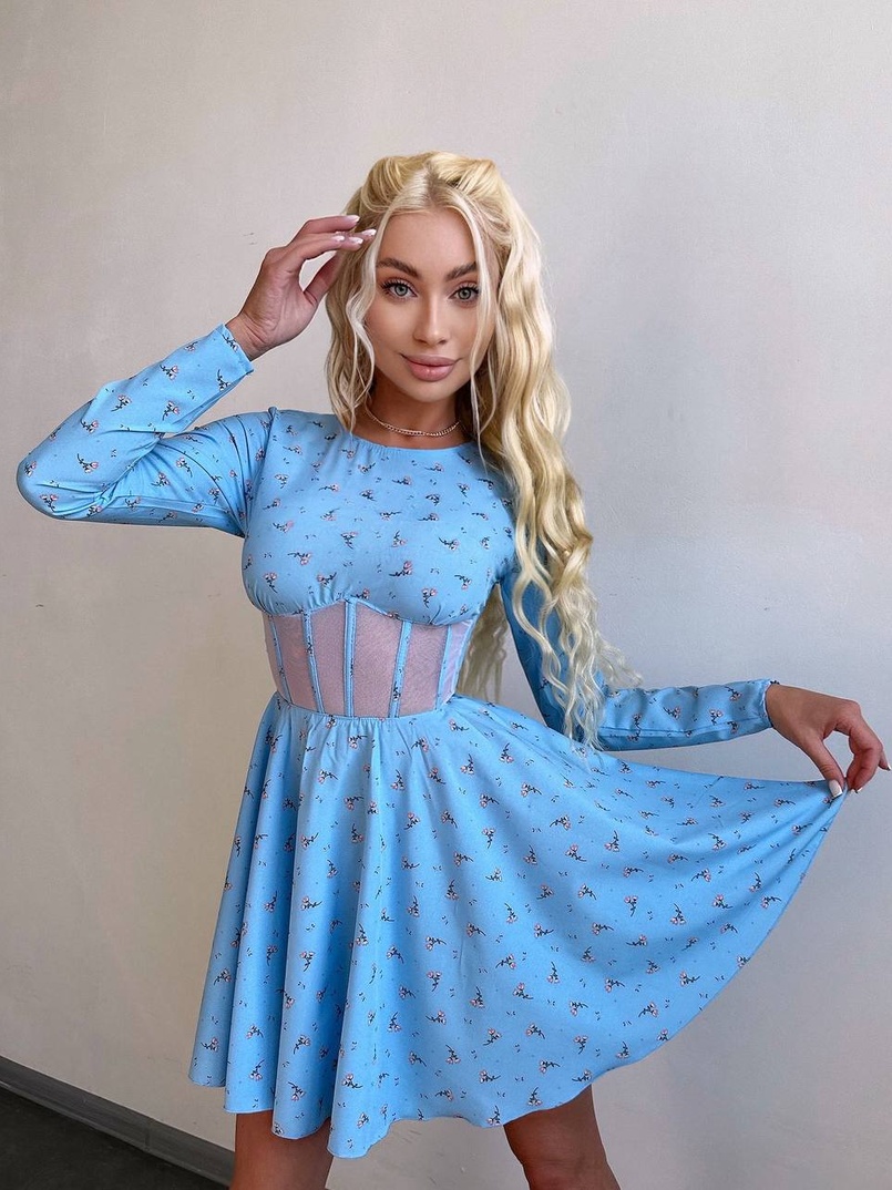 Корсетна сукня з пишною спідницею в квітковий Принт  Корсетна сукня з пишною спідницею в квітковий Принт  | PUSHKA SHOP