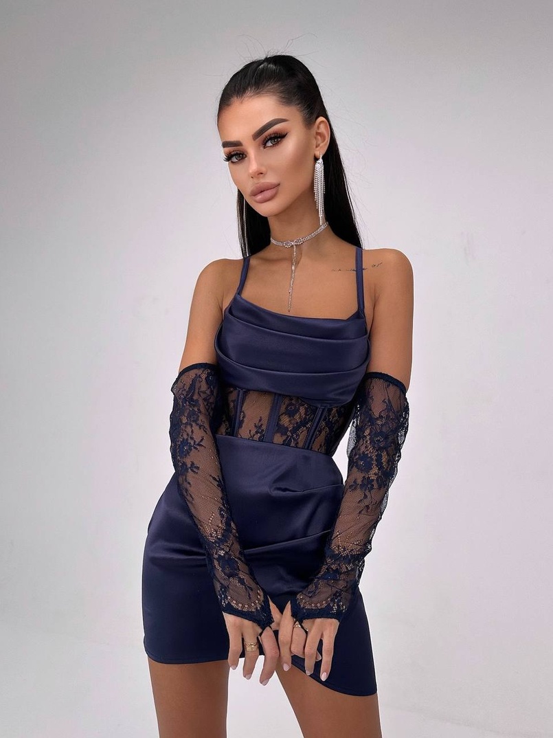 Комплект: корсет, декорований мереживом   + рукавички+ спідниця міні з драпіруванням   | PUSHKA SHOP