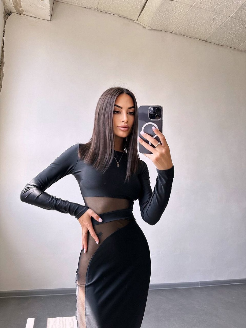 Сукня міді  із вставками сітки  | PUSHKA SHOP