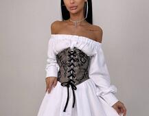 Приталена сорочка на плічках+  мереживний корсет | PUSHKA SHOP