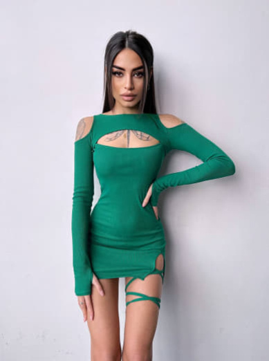 Трикотажне плаття по фігурі зі шнурівкою на ніжці | PUSHKA SHOP