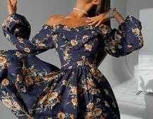 Цветочное платье с пышной юбкой и объемными рукавами   Цветочное платье с пышной юбкой и объемными рукавами   | PUSHKA SHOP