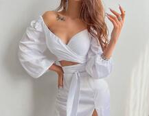 Шелковый комплект: топ с завязками на талии + юбка миди с разрезом  | PUSHKA SHOP