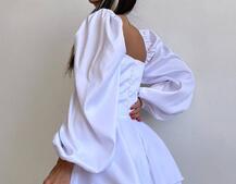 Атласна корсетна сукня бюстьє з пишною подвійною спідницею та об‘ємними рукавами | PUSHKA SHOP