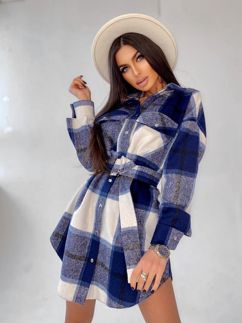 Кашемировое платье-рубашка в клетку | PUSHKA SHOP