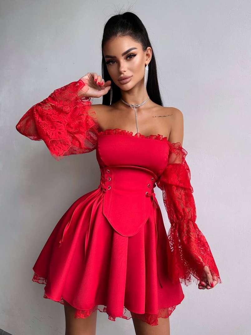 Сукня з корсетом декорована мереживом  | PUSHKA SHOP