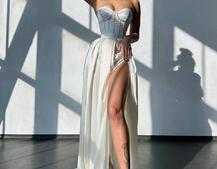 Комплект: корсет-бюстьє , декорований стразами + спідниця максі з розрізом Ручна робота Комплект: корсет-бюстьє , декорований стразами + спідниця максі з розрізом Ручна робота | PUSHKA SHOP