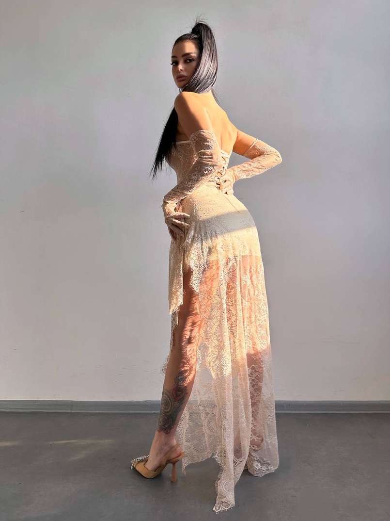 Мереживна сукня максі з рукавичками  | PUSHKA SHOP