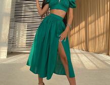 Комплект из хлопка: топ с завязками на груди + юбка-миди с разрезом Комплект из хлопка: топ с завязками на груди + юбка-миди с разрезом | PUSHKA SHOP