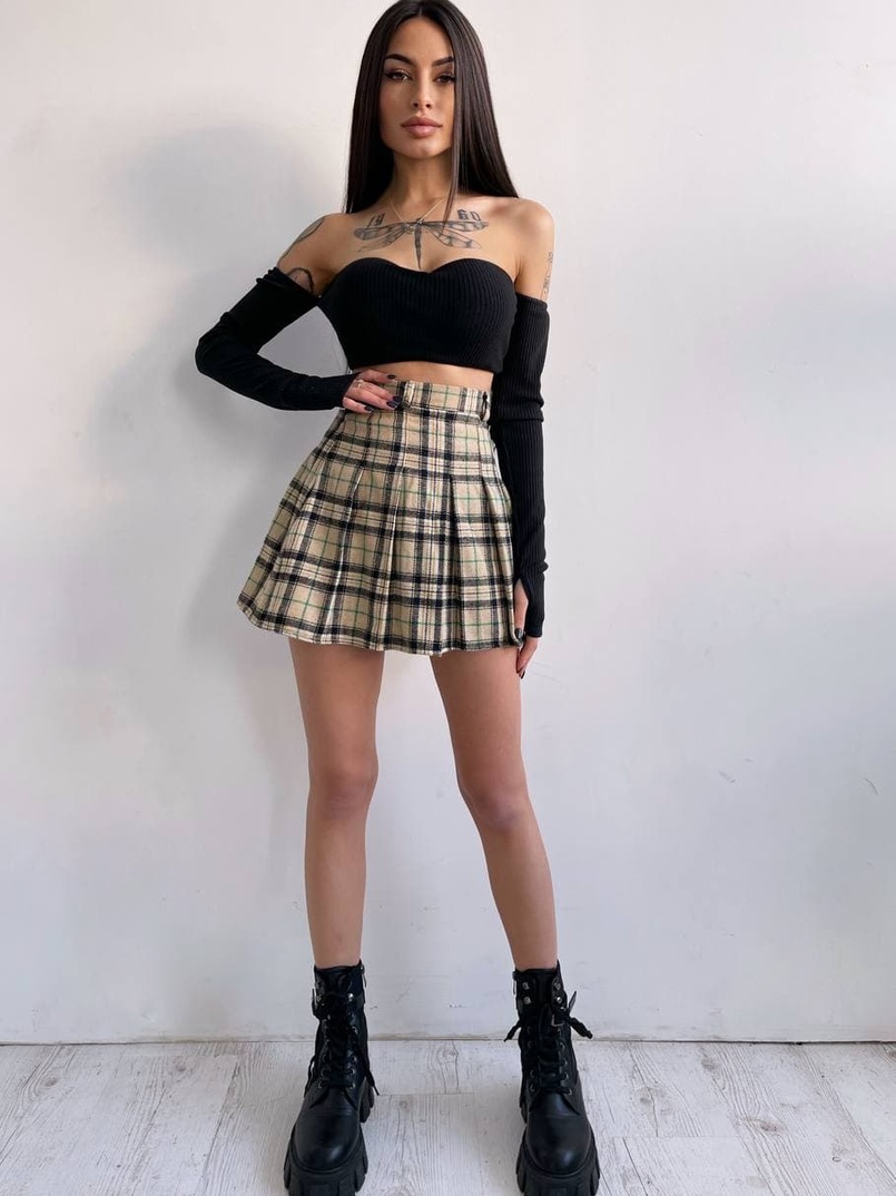 Комплект: трикотажный топ с чашечками push up + юбка в складку   | PUSHKA SHOP