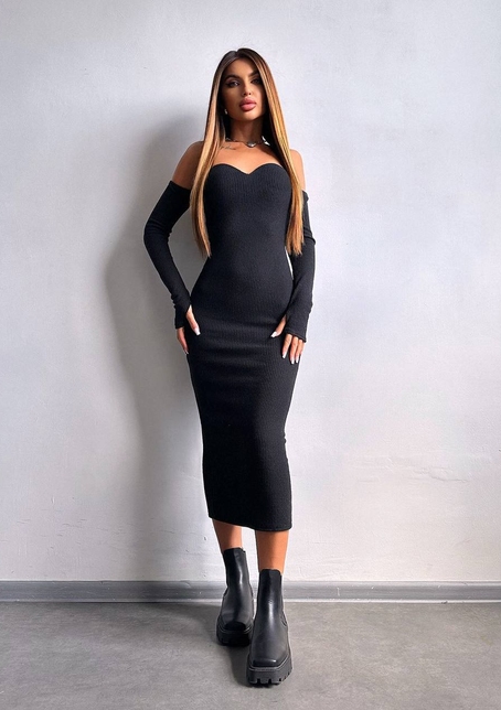 Трикотажна сукня міді  з чашечками  | PUSHKA SHOP