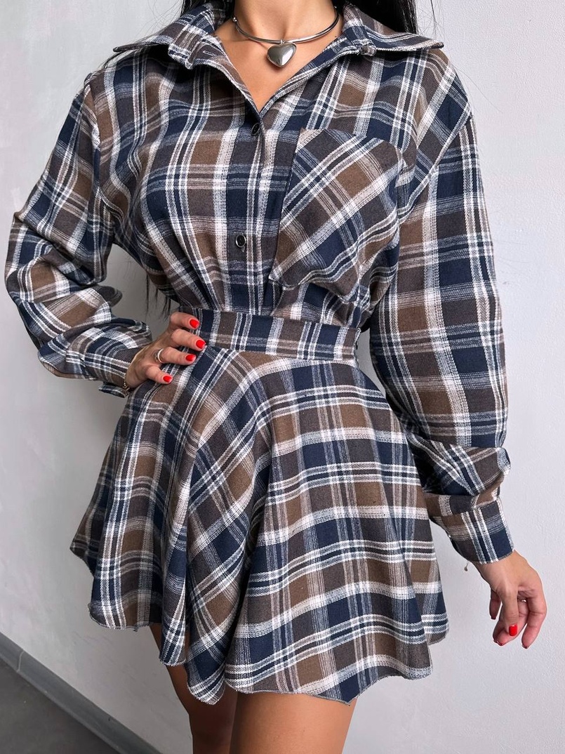 Комплект: сорочка + спідниця у клітинку  | PUSHKA SHOP