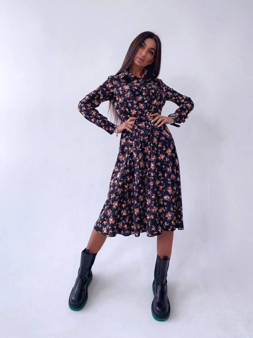 Цветочное платье-рубашка на пуговицах | PUSHKA SHOP