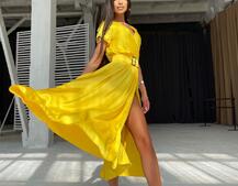 Шелковое платье-миди с широким поясом  Шелковое платье-миди с широким поясом  | PUSHKA SHOP