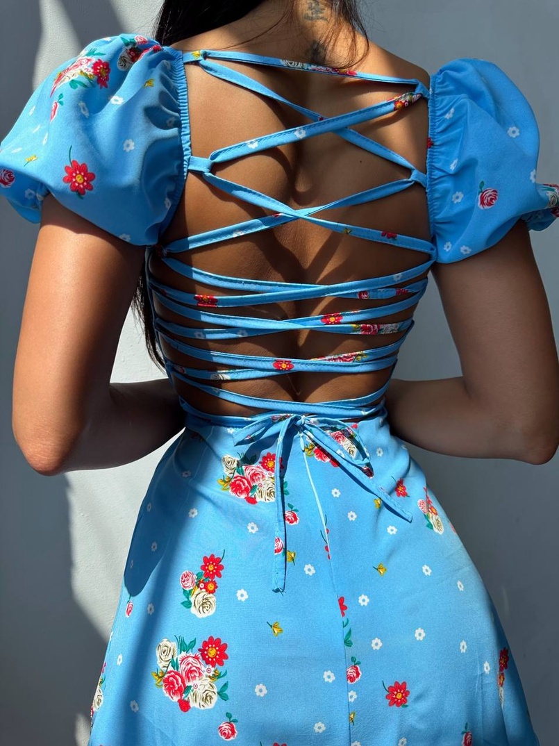 Сукня- міні у квітковий принт зі шнурівкою на спинці  | PUSHKA SHOP