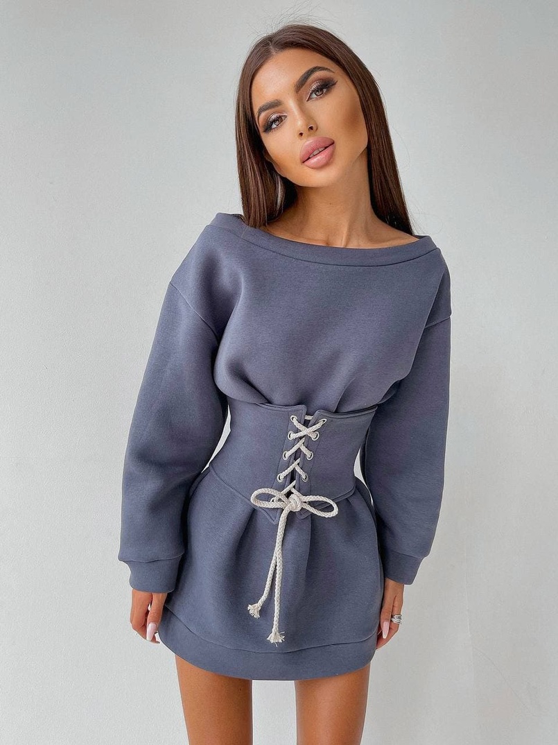 Худи на флисе + корсет на шнуровке  | PUSHKA SHOP