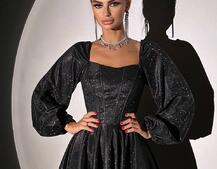 Сяюча корсетна сукня з пишною подвійною спідницею та об‘ємними рукавами Сяюча корсетна сукня з пишною подвійною спідницею та об‘ємними рукавами | PUSHKA SHOP