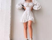 Сукня в горошок на ґудзиках з воланами  | PUSHKA SHOP