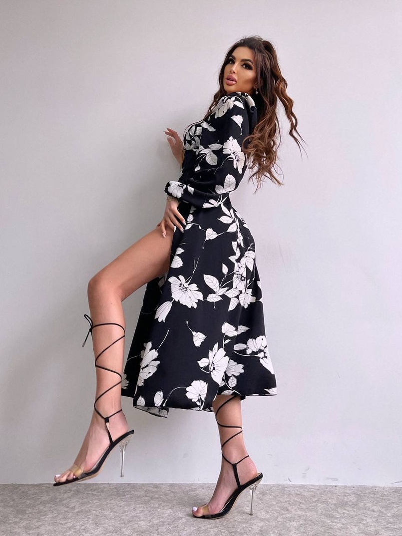 Сукня міді з квітковим принтом  | PUSHKA SHOP