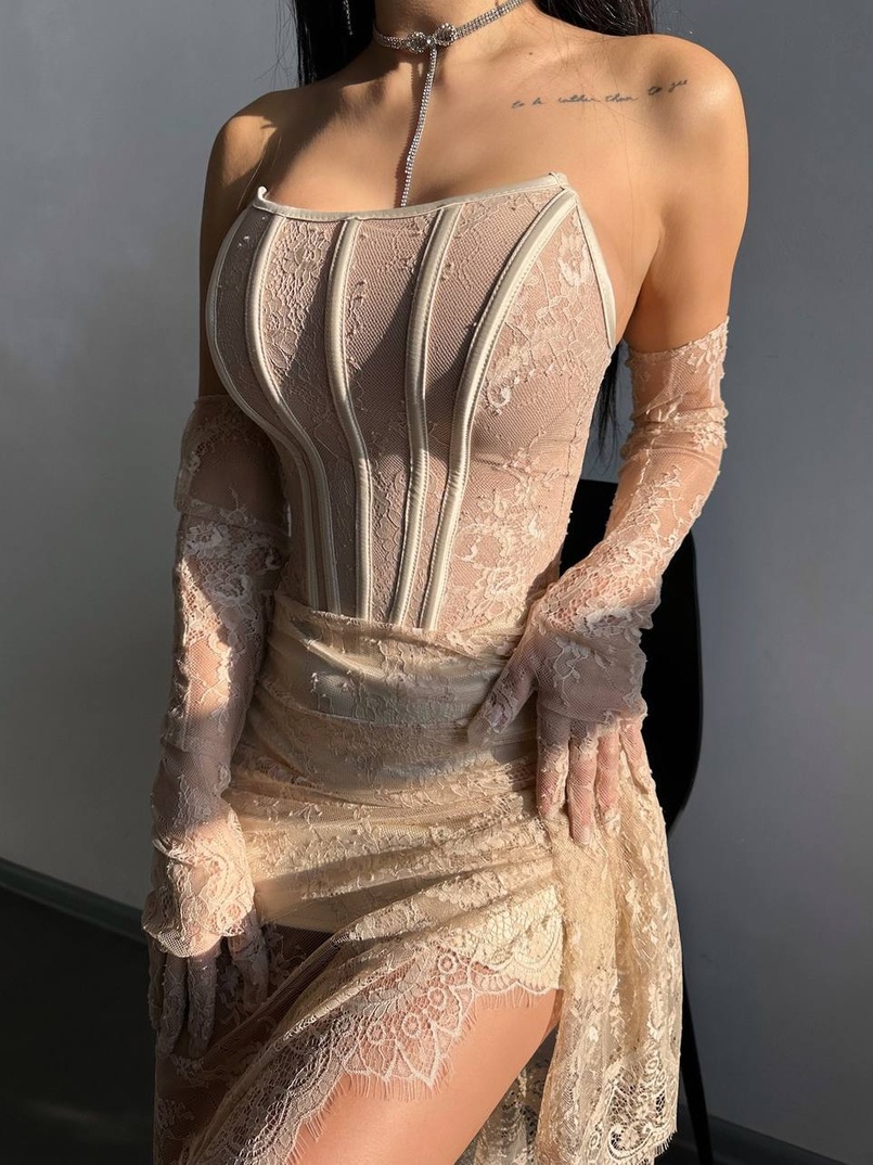 Мереживна сукня максі з рукавичками  | PUSHKA SHOP