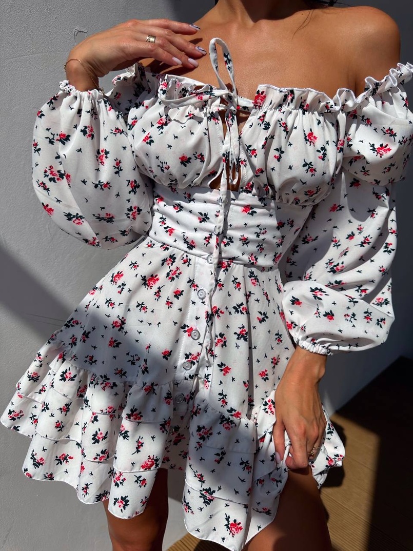 Сукня з квітковим принтом з воланами на ґудзиках Сукня з квітковим принтом з воланами на ґудзиках | PUSHKA SHOP