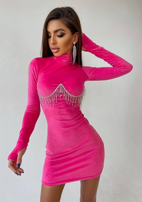 Оксамитова сукня з відкритою спинкою, декорована бахромою зі страз | PUSHKA SHOP