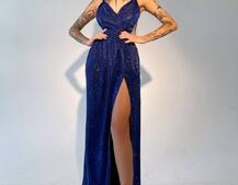 Блестящее платье-макси с разрезом   | PUSHKA SHOP