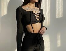 Трикотажный комплект: топ со шнуровкой + леггинсы Трикотажный комплект: топ со шнуровкой + леггинсы | PUSHKA SHOP