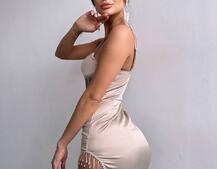 Атласна сукня декорована бахромою зі страз Атласна сукня декорована бахромою зі страз | PUSHKA SHOP