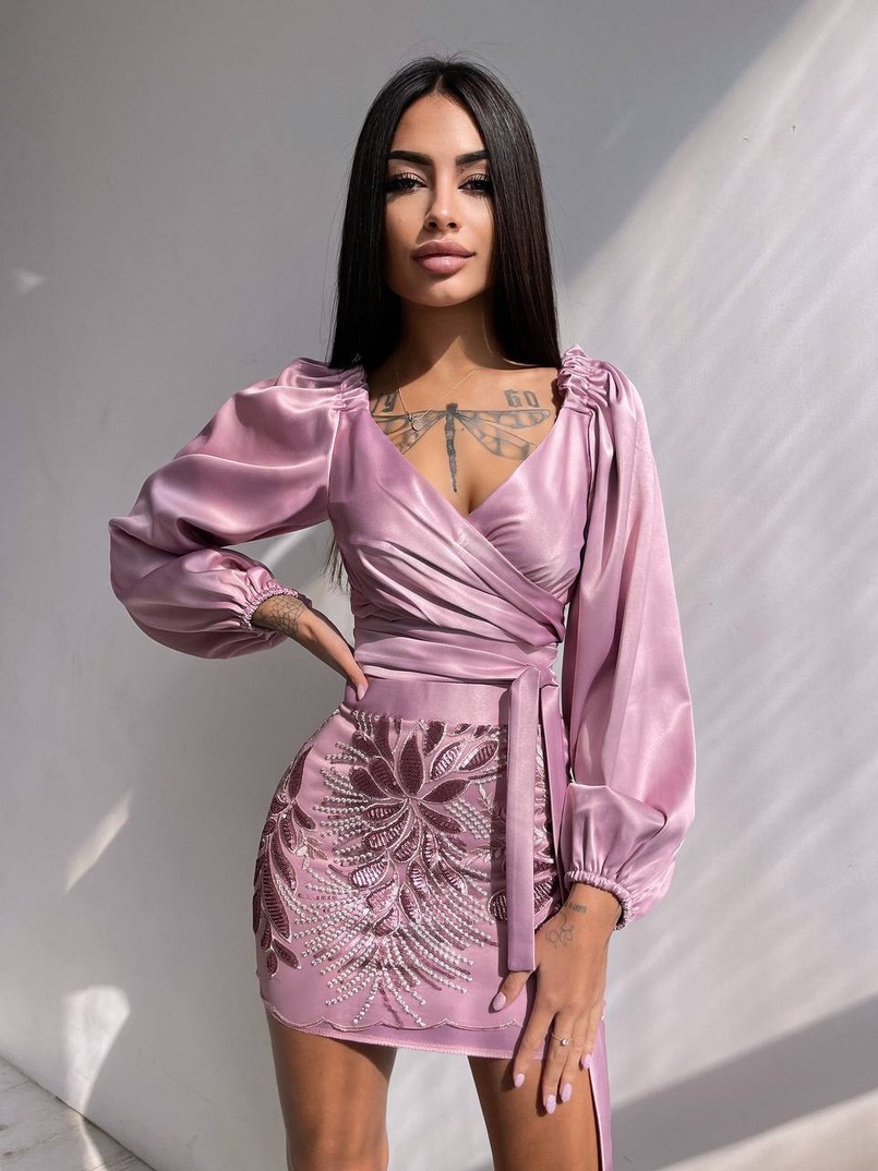 Комплект: топ з об'ємними рукавами + мереживна спідниця | PUSHKA SHOP