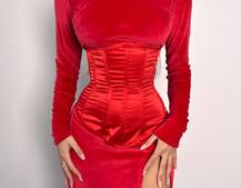 Оксамитова сукня міді з розрізом + атласний корсет Оксамитова сукня міді з розрізом + атласний корсет | PUSHKA SHOP