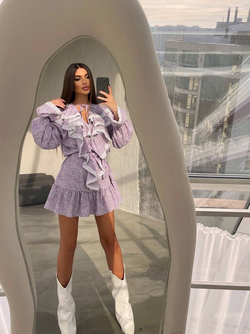 Сукня з квітковим принтом декорована мереживом    | PUSHKA SHOP