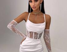 Комплект: корсет, декорований мереживом   + рукавички+ спідниця міні з драпіруванням   | PUSHKA SHOP