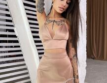 Комплект: топ + юбка, декорированная бахромой из страз  | PUSHKA SHOP