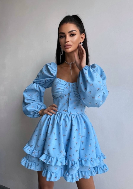 Сукня з квітковим принтом з воланами на ґудзиках  | PUSHKA SHOP