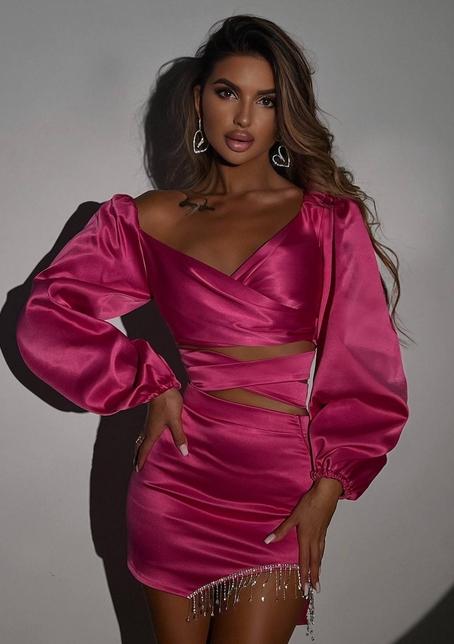 Атласний комплект, бахромою зі стразами  Ручна робота, прикраса пришита  | PUSHKA SHOP