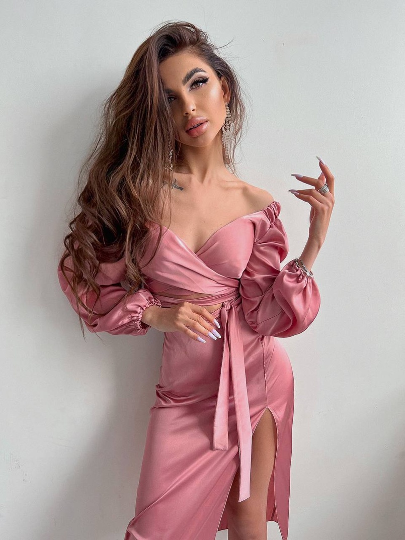 Шелковый комплект: топ с завязками на талии + юбка миди с разрезом  | PUSHKA SHOP