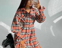 Кашемировое приталенное платье-рубашка в клетку Кашемировое приталенное платье-рубашка в клетку | PUSHKA SHOP