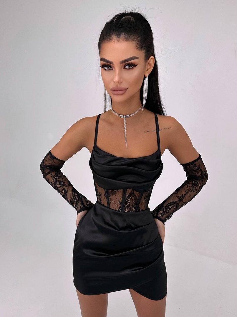 Комплект: корсет, декорований мереживом   + рукавички+ спідниця міні з драпіруванням   | PUSHKA SHOP