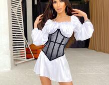 Комплект: шелковое приталенное  платье + прозрачный бельевой корсет на шнуровке  | PUSHKA SHOP