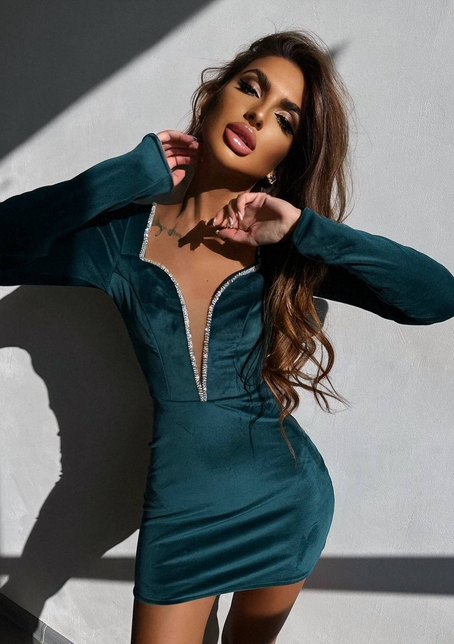 Оксамитова сукня міні, декорована стразами     Ручна робота  | PUSHKA SHOP